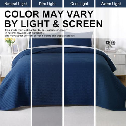 Oversized Queen Quilt Set 102 x 106 in, Lightweight, Dark Blue