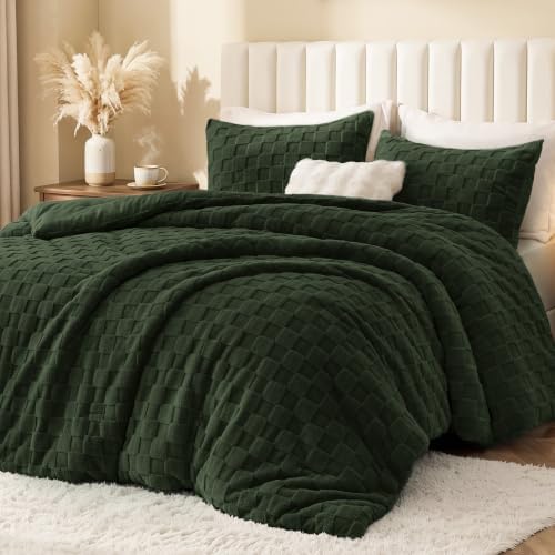 Love's cabin Fleece King Comforter Set, Fluffy & Reversible, Dark Green