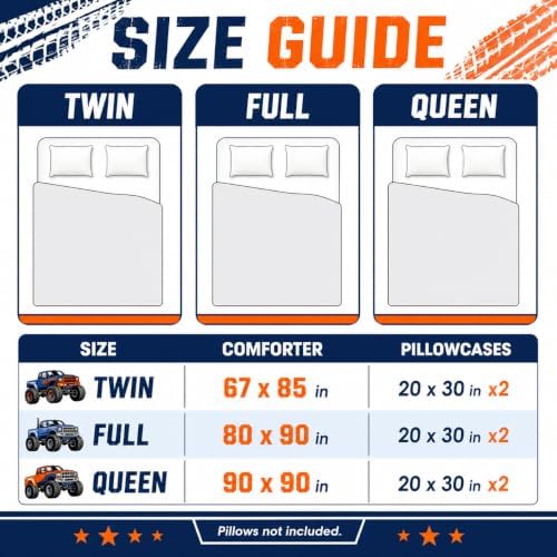 AILONEN Monster Truck Comforter Set for Kids Boys - Colorful Big Wheel Trucks Bedding Set - Boys' Twin Quilt with 2 Pillowcases – Fun Vehicle Bedroom Decor