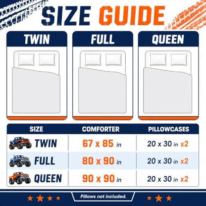 AILONEN Monster Truck Comforter Set for Kids Boys - Colorful Big Wheel Trucks Bedding Set - Boys' Twin Quilt with 2 Pillowcases – Fun Vehicle Bedroom Decor