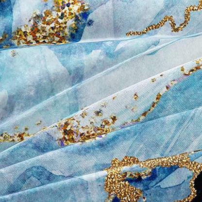 Royal Blue Marble Duvet Cover Set King Size Sequin Gold Bedding Comforter Covers with 2 Pillow Shams Breathable Durable Soft Comfy