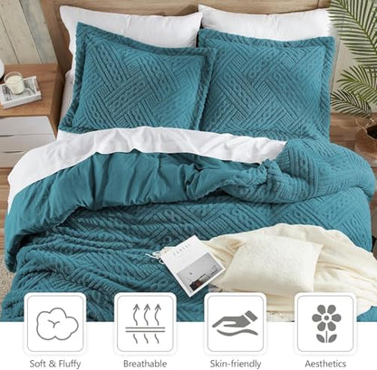Homelike Moment Fleece King Comforter Set, Fluffy Bed Set 3 Piece Blue