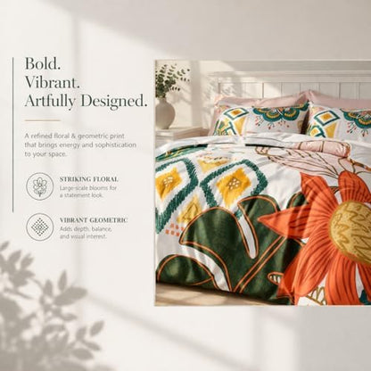 Tyrot Boho Floral Twin Comforter Set - 2 Piece Farmhouse Botanical Bedding Comforter Sets for All Season Soft Lightweight Mid Century Modern Bed Set, (1 Reversible Comforter and 1 Pillow Sham