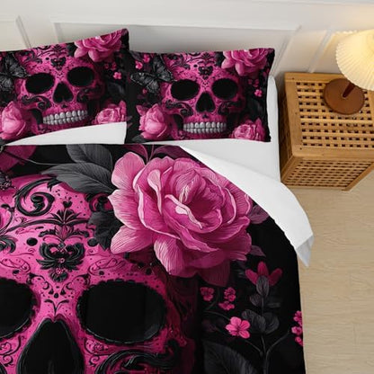 Skull Comforter Twin Size,Skull Kids Comforter Set,3Pcs Bedding Set Printed Comforter with 2 Pillowcases,Down Alternative,Soft and Lightweight,for All Seasons