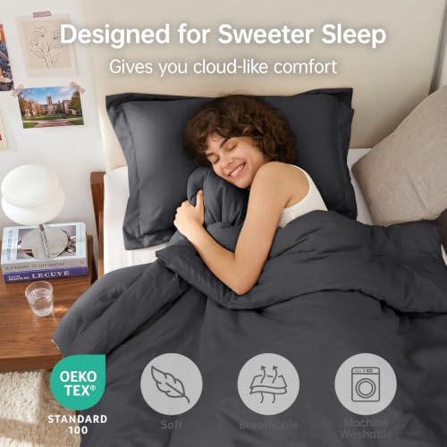 MUXHOMO Twin/Twin XL Comforter Set, All Season Ultra Soft Down Alternative Bedding - 3 Piece Lightweight Bed Set Includes 1 Comforter (68"x88") and 1 Pillow Shams (20"x26"), Dark Grey