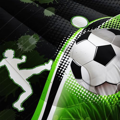 AILONEN 3D Soccer Ball Comforter Set Twin Size, Sport Football Player Bedding Set for Kids Boys,Green Geometry Theme Duvet Set,3-Piece,1 Quilt + 2 Pillowcases,Soft Microfibre