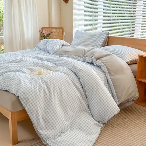 NSNLGSGC Light Blue Gingham Duvet Cover Set, Twin