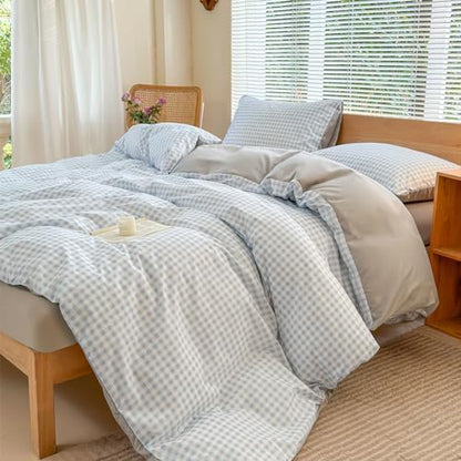 NSNLGSGC Light Blue Gingham Duvet Cover Set, Twin