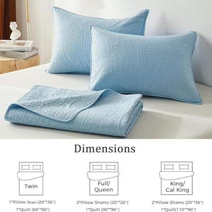 akkialla Queen Quilt Bedding Set,Sky Blue Ultrasonic Full/Queen Quilt Set,Lightweight Soft Bedspread Coverlet,Modern Style Coin Pattern Bed Cover for All Seasons,3 Piece(1 Quilt,2 Pillow Shams)