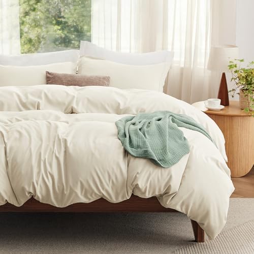 Bedsure Prewashed Duvet Cover Full with Fitted Sheet, 4-Piece Set, Cream