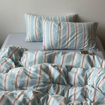 LifeTB Retro Striped Duvet Cover Set King 100% Washed Cotton Bedding Set