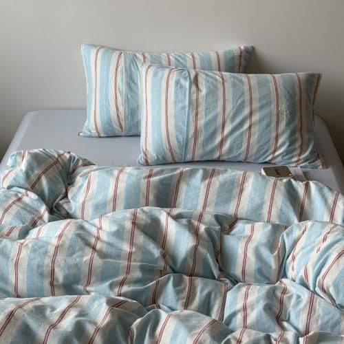 LifeTB Retro Striped Duvet Cover Twin XL 100% Washed Cotton Bedding Set