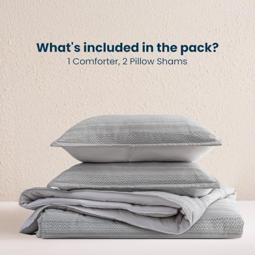 SLEEP ZONE Comforters Queen Set, Wave Stripe Boho Bedding Set Gray 3 Pcs
