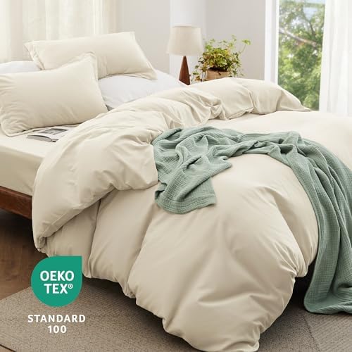Bedsure Prewashed Duvet Cover Full with Fitted Sheet, 4-Piece Set, Cream