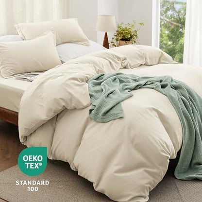Bedsure Prewashed Duvet Cover Full with Fitted Sheet, 4-Piece Set, Cream