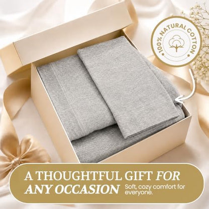 Twin XL Cotton Knit Jersey Sheet Set, 15" Deep Pocket, Light Heather Grey