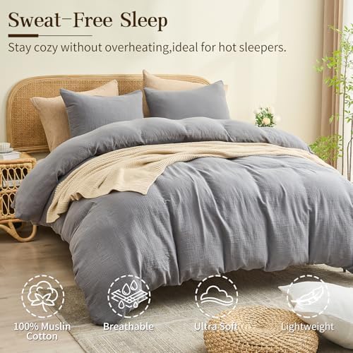 MEISHANG Muslin Duvet Cover King Size - 100% Organic Cotton