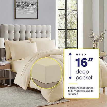 RV Short Queen Comforter Set for RV Camper - Comforter Set with Fitted & Flat Sheet, 4 Pillowcases - Tailored for RV Short Queen Beds - Cozy Essentials for Your RV Bedroom, Beige