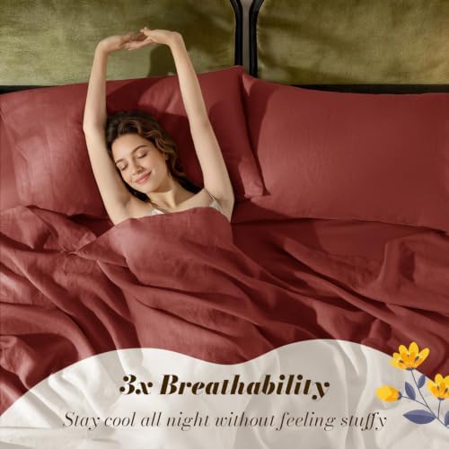 SONORO KATE 100% French Linen King Size Sheets Set,Natural Flax Bedding
