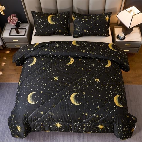 Caressma Black Comforter Set Moon Star Twin Size 2pcs with Pillowcase