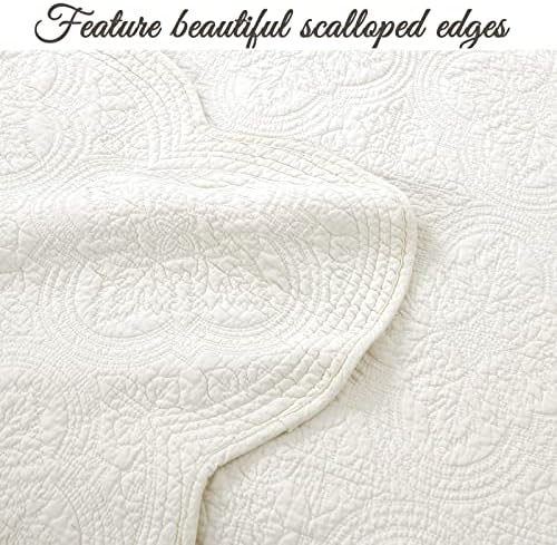 Cozy Line Home Fashions 100% Cotton Medallion Off White Matelasse Embossed Bedding Quilt Set, Reversible Lightweight Bedspread, Coverlet for All Season (Ivory, Oversized King - 3 piece)