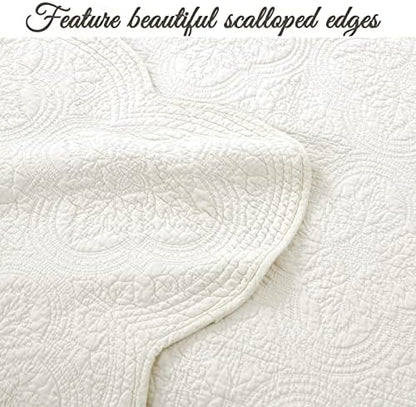 Cozy Line Home Fashions 100% Cotton Medallion Off White Matelasse Embossed Bedding Quilt Set, Reversible Lightweight Bedspread, Coverlet for All Season (Ivory, Oversized King - 3 piece)