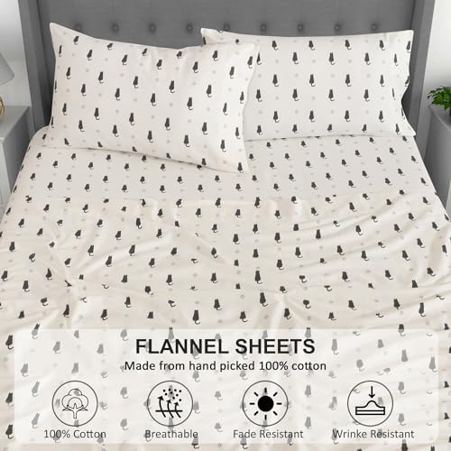 RUVANTI Flannel Sheets Set Queen Size, Black Cat