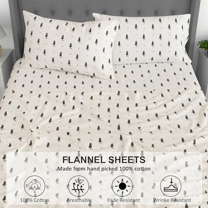 RUVANTI Flannel Sheets Set Queen Size, Black Cat