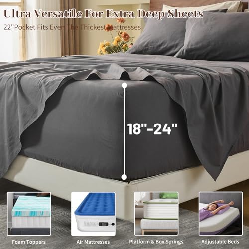 MEISHANG 100% French Linen Sheets California King,6 Pcs,18-24" Deep Pocket