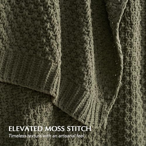 EVERGRACEHOME Chunky Chenille Knit Throw Blanket, 108x92, Olive Green