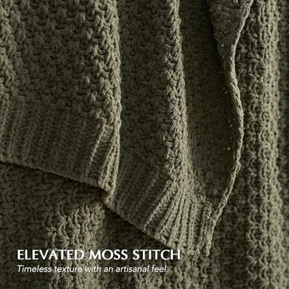 EVERGRACEHOME Chunky Chenille Knit Throw Blanket, 108x92, Olive Green