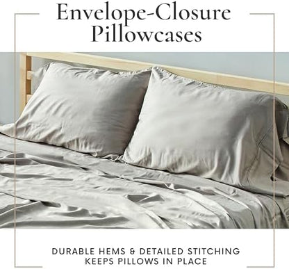 Bamboo Bay 6 Piece King Size Sheet Set, 100% Viscose Made from Bamboo, Breathable Ultra Soft Cooling Bed Sheets for Hot Sleepers, Beddings with Deep Pockets Fit 16" Mattress, Light Grey