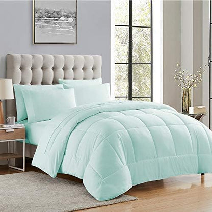 Sweet Home Collection RV Short Queen Comforter Set for RV Camper - Comforter Set with Fitted & Flat Sheet, 4 Pillowcases - Tailored for RV Short Queen Beds - Cozy Essentials for Your RV Bedroom, Aqua