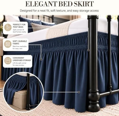 RIMELA Bed Skirt with Split Corners, Queen, 15 Inch Drop, Navy Blue