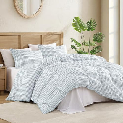 Andency Blue Gingham Duvet Cover Twin, Blue Checkered Plaid Bedding Set