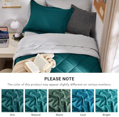 MUXHOMO 5 Pieces Twin XL Comforter Set, Reversible Bed in a Bag Twin XL Size, All Season Bedding Set with Comforter, Flat Sheet, Fitted Sheet, Pillowcases & Shams, Peacock Blue & Ivory