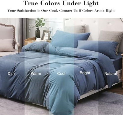 PURE ERA Jersey Knit Duvet Cover Set Heather Navy Blue King