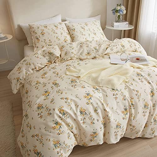 LifeTB Chic Garden Floral Twin XL Soft Cotton Yellow Floral Bedding Sets Cottagecore Botanical Comforter Cover with Zipper Closure
