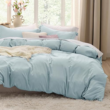 Bedsure Prewashed Oversized King Duvet Cover, Cotton-Like Set, Baby Blue