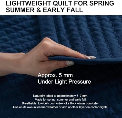 Oversized King Quilt Set 112 x 106 in, Lightweight, Dark Blue