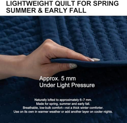 Oversized King Quilt Set 112 x 106 in, Lightweight, Dark Blue
