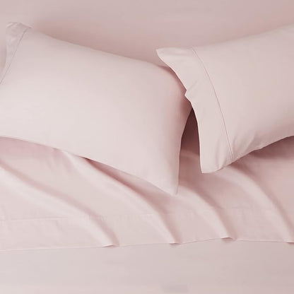 Amazon Basics Lightweight Super Soft Easy Care Breathable, Wrinkle Resistant, Machine Washable Microfiber 4-Piece Bed Sheet Set with 14-Inch Deep Pockets, King, Blush Pink, All-Season