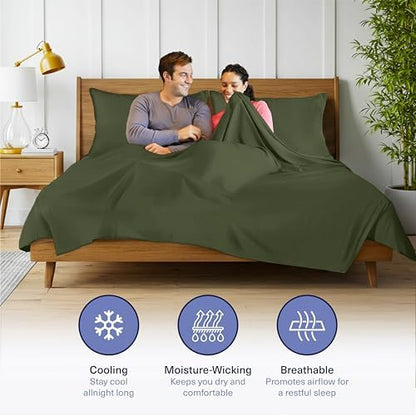Kickoff Viscose Bamboo Sheets Full Size 4-pc 100% Organic Bamboo Viscose Bed Cooling Sheets Full Size Set Cool Bedding for hot Sleepers Sheet Set - Gift Ready Packaging (Green, F)