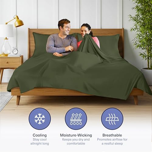 Kickoff Viscose Bamboo Sheets King Size 4-pc 100% Organic Bamboo Viscose Bed Cooling Sheets King Size Set Cool Bedding for hot Sleepers Sheet Set - Gift Ready Packaging (Green, K)