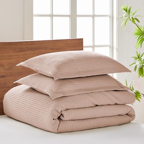 Levtex Home Cloud Waffle Full/Queen Comforter Set (90x94in) with 2 Pillow Shams (26x20in) - Solid Waffle Cotton Texture - Blush - 100% Cotton Full/Queen Size Comforter Set - Soft, Pre-Washed