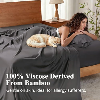 Bamboo Viscose Sheet Set Twin Size, Cooling Sheets Bed Set 3pcs