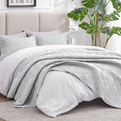 Love's cabin California King Quilt, Soft Bedspread Comforter, Light Grey