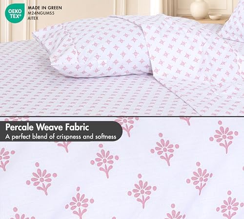 RUVANTI 100% Cotton California King Sheets,Percale Weave, Block Print Motif