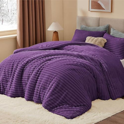 BEDELITE Fleece Full Comforter Set, Fluffy Bed Set, Purple