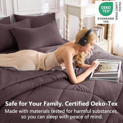 CozyLux Full Comforter Set 82"x86" Cocoa Powder - 7 Piece Bed in a Bag